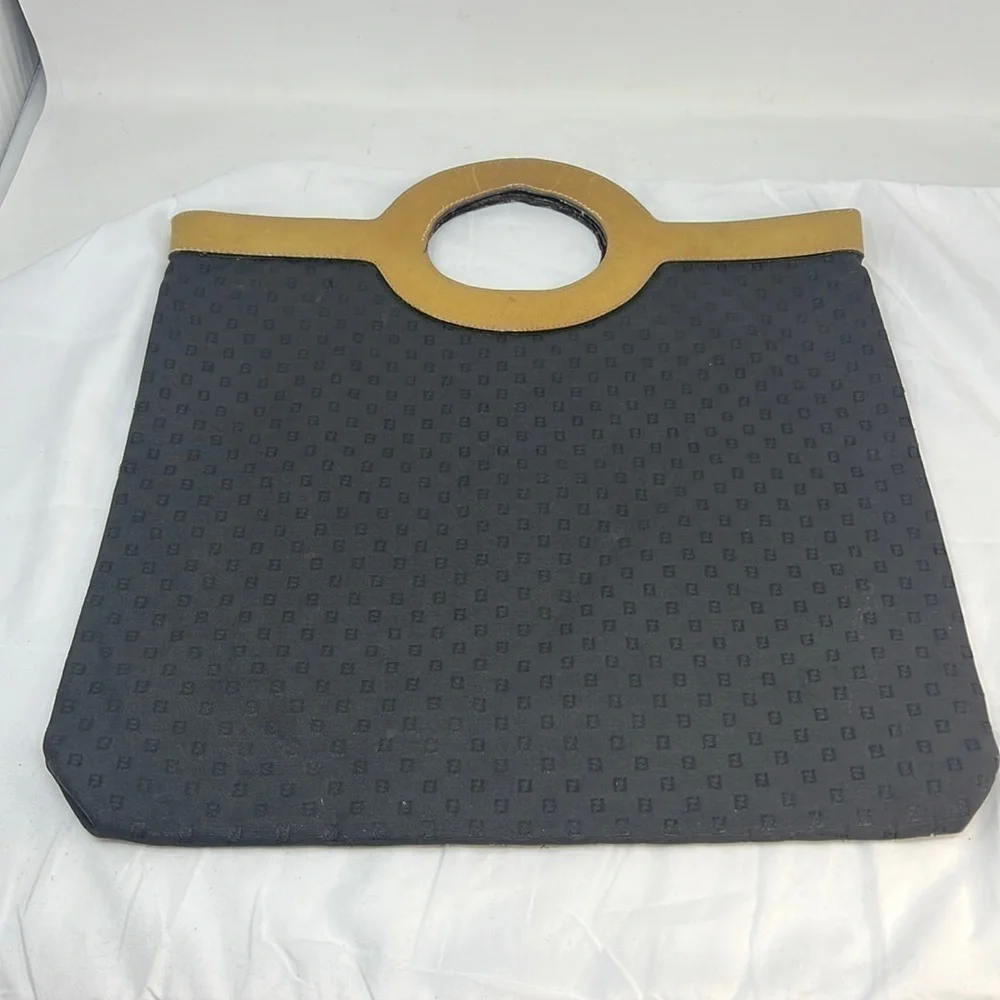 Vintage Fendi Shopper Trotter Flat Logo Canvas Tote Bag